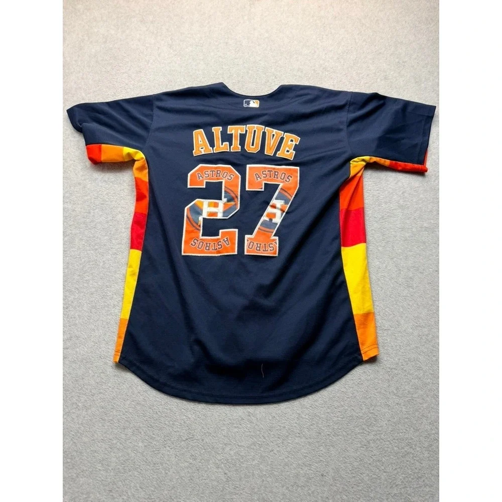 Majestic Houston Astros Jersey Mens Small Navy Blue Rainbow Side Stripe MLB Cool